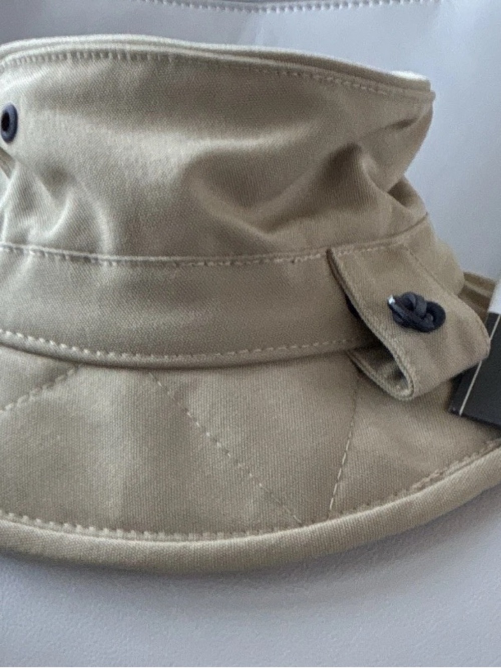 Women's Tan Bucket Hat with Button Tab Detail
